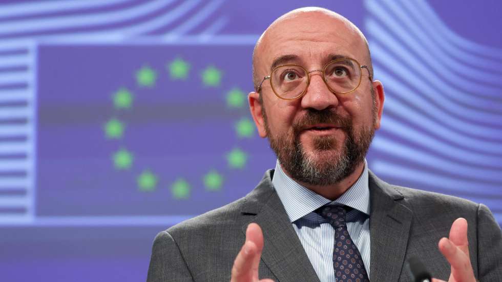 epa10629124 European Council President Charles Michel attends a press conference ahead of the G7 Hiroshima Summit, in Brussels, Belgium, 15 May 2023. Leaders of the Group of Seven (G7) will meet in Hiroshima, Japan from 19 to 21 May.  EPA/OLIVIER HOSLET