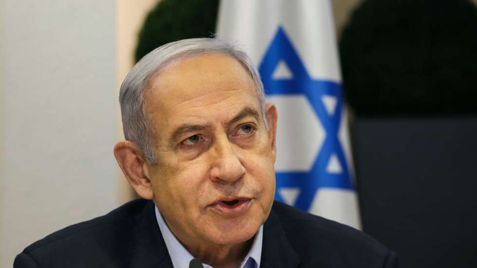 epa11253801 (FILE) - Israeli Prime Minister Benjamin Netanyahu convenes the weekly cabinet meeting at the Defence Ministry in Tel Aviv, Israel, 07 January 2024 (reissued 31 March 2024). Israeli Prime Minister Benjamin Netanyahu will undergo hernia surgery, his office announced on 31 March 2024.  EPA/RONEN ZVULUN / POOL