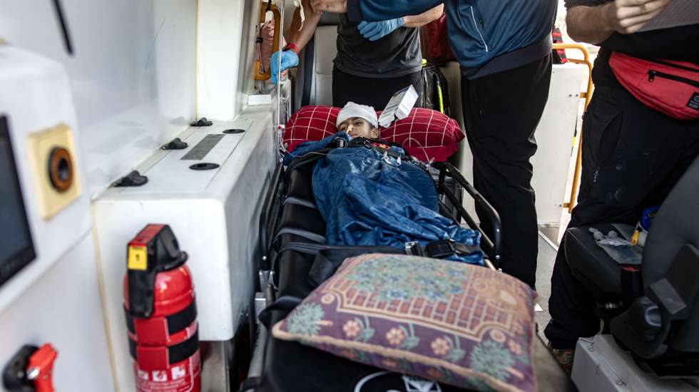 epa11704610 An injured Palestinian child is evacuated from the European Hospital in Khan Younis, southern Gaza Strip, 06 November 2024. According to the World Health Organization (WHO), more than 100 patients are set to be evacuated from the Gaza Strip on 06 November to several Arab and foreign countries. More than 43,000 Palestinians and over 1,400 Israelis have been killed, according to the Palestinian Health Ministry and the Israel Defense Forces (IDF), since Hamas militants launched an attack against Israel from the Gaza Strip on 07 October 2023, and the Israeli operations in Gaza and the West Bank which followed it.  EPA/HAITHAM IMAD