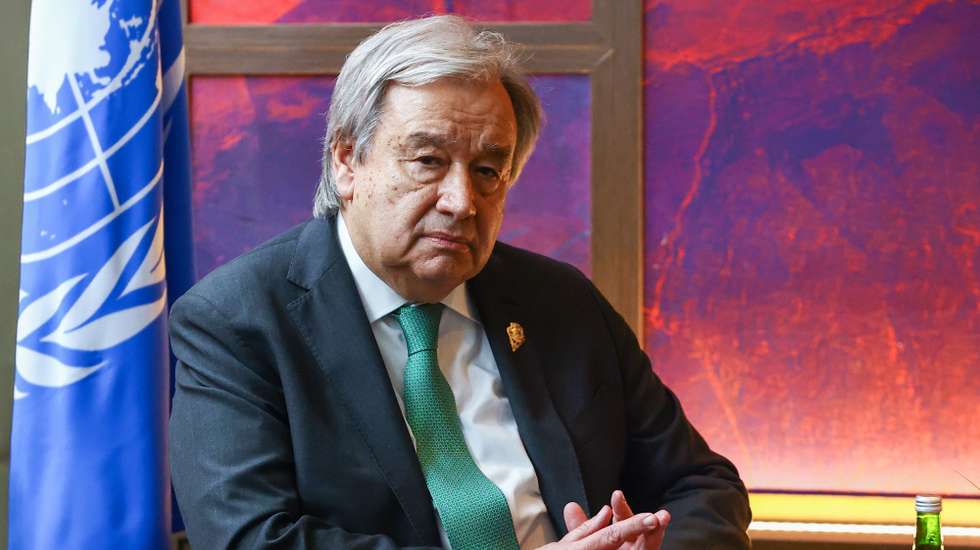 epa10306555 A handout photo made available by the press service of the Russian Foreign Affairs Ministry shows United Nations (UN) Secretary-General Antonio Guterres attending a meeting with Russian foreign minister on the sidelines of the G20 Leaders' Summit in Bali, Indonesia, 15 November 2022. The 17th Group of Twenty (G20) Heads of State and Government Summit runs from 15 to 16 November 2022.  EPA/RUSSIAN FOREIGN AFFAIRS MINISTRY / HANDOUT MANDATORY CREDIT HANDOUT EDITORIAL USE ONLY/NO SALES