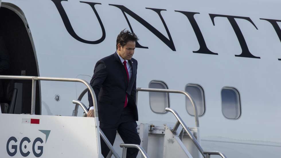 epa11874862 US Secretary of State Marco Rubio arrives at Juan Santamaria International Airport (SJO) in San Jose, Costa Rica, 04 February 2025. Rubio arrived for a short stop-over to meet President Rodrigo Chaves, to discuss issues such as migration, security, trade and the influence of China in the Central American region.  EPA/Alexander Otarola
