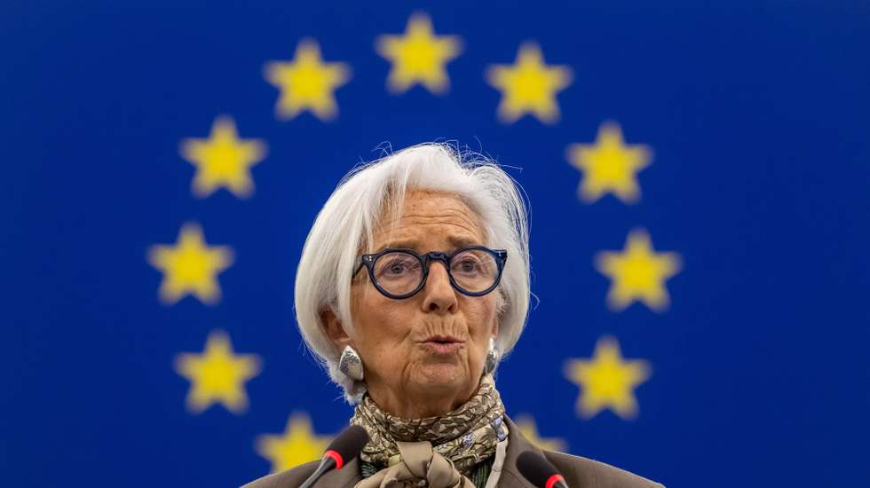 epa12720955 Christine Lagarde, President of the European Central Bank addresses the European Parliament during the European Central Bank annual report 2025 debate in Strasbourg, France, 09 February 2026. The current plenary session runs from 09 to 12 February 2026.  EPA/CHRISTOPHE PETIT TESSON