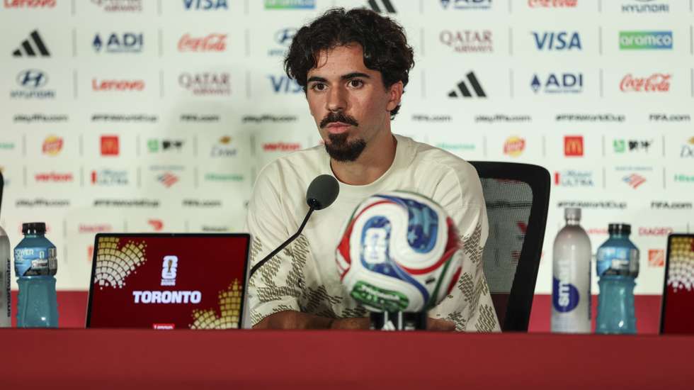 Portugal soccer team player Vitinha speaks during the press conference at the Toronto Stadium for the FIFA World Cup 2026, Toronto, Canada, 1 July 2026. MIGUEL A. LOPES/LUSA