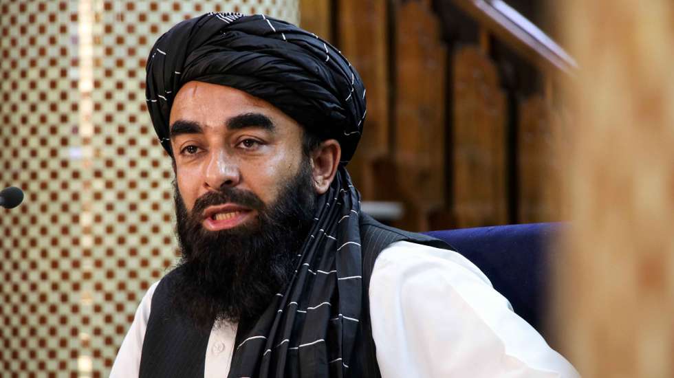 epa09451153 Zabihullah Mujahid, Taliban spokesperson talks with journalists during a press conference in Kabul, Afghanistan, 06 September 2021. The Taliban on 06 September, claimed that their Afghan takeover was complete after they captured Panjshir, the last province held by resistance forces opposed to the Islamist militia. Panjshir was also the center of resistance against the Islamist group during the previous Taliban regime from 1996 to 2001.  EPA/STRINGER
