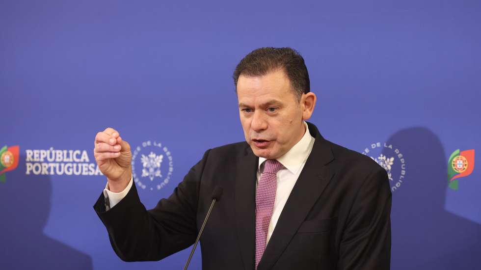 epa11930210 Portuguese Prime Minister Luis Montenegro attends a press conference after signing bilateral agreements with French President Emmanuel Macron (not seen)  at the city hall in Porto, Portugal, 28 February 2025.  EPA/PAULO NOVAIS