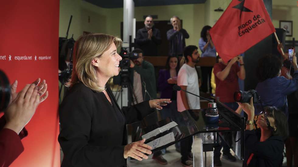 The candidate of the Left Block (BE) Catarina Martins speaks at the party electoral headquarters after knowing the results of the European elections night in Lisbon, Portugal, 09 June 2024. More than 10.8 million registered voters in Portugal and abroad go to the polls today to choose 21 of the 720 members of the European Parliament. ANTONIO COTRIM/LUSA