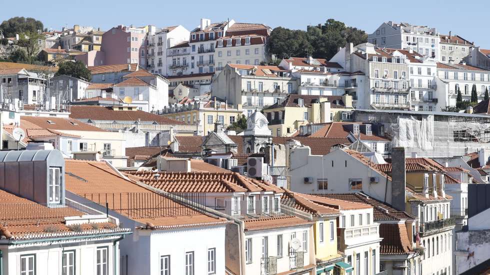 Visão geral de prédios da baixa pombalina, em Lisboa, 16 de fevereiro de 2025. Habitação. Arquitetura. Construção Civil.  ANTÓNIO PEDRO SANTOS/LUSA