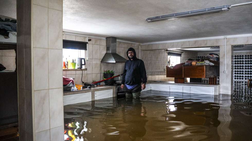 Joao Paulo Oliveira shows the flooding of the lower floor of his house due to the rising waters of the Mondego River, Montemor-o-Velho, Portugal, 4 February 2026. The passage of storm Kristin through mainland Portugal on Wednesday, 28 January, left a trail of destruction, causing at least five deaths, according to Civil Protection, and leaving several people injured and homeless. MIGUEL A. LOPES/LUSA