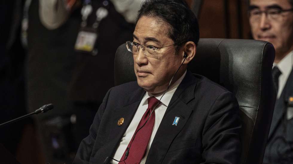 epa10845896 Japan's Prime Minster Fumio Kishida attends the 18th East Asia Summit as part of the 43rd Association of Southeast Asian Nations (ASEAN) Summit in Jakarta, Indonesia, 07 September 2023. Indonesia hosts the 43rd ASEAN Summit and related summits from 05 to 07 September 2023.  EPA/YASUYOSHI CHIBA/POOL