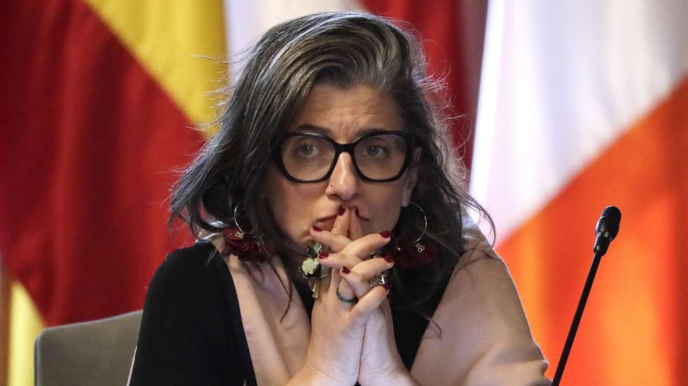 epa12239721 United Nations (UN) Special Rapporteur on the situation of human rights in the Occupied Palestinian Territories Francesca Albanese attends the opening of the Hague Group's emergency ministerial meeting, in Bogota, Colombia, 15 July 2025. Representatives from more than 30 countries will participate in the Hague Group's emergency ministerial meeting on Palestine on 15 and 16 July in Bogota.  EPA/CARLOS ORTEGA