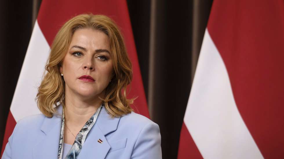 epa12896424 Latvian Prime Minister Evika Silina attends a press conference after a meeting in Tallinn, Estonia, 17 April 2026. The meeting took place within the framework of the Baltic Council of Ministers, and the Baltic statesÕ prime ministers discussed the progress of Rail Baltica and regional security.  EPA/VALDA KALNINA