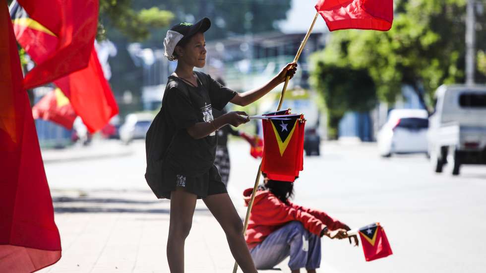 As cores da campanha para as legislativas chegaram a finalmente a Díli, depois de percorrer o país, numa semana crucial que junta a mobilização dos partidos às celebrações da Restauração da Independência de Timor-Leste. Dili, 14 de maio de 2023. (ACOMPANHA TEXTO DO DIA 15 DE MAIO DE 2023). ANTÓNIO SAMPAIO/LUSA