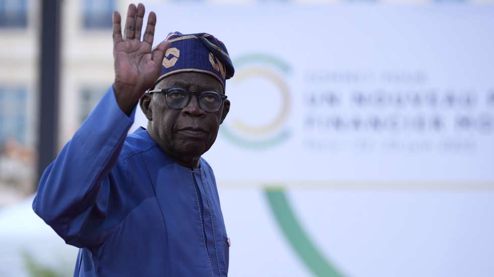 epa10707566 Bola Tinubu, President of Nigeria, arrives for the closing session of the New Global Financial Pact Summit, Paris, France, 23 June 2023. The two-day summit aimed at seeking better responses to tackle poverty and climate change issues by reshaping the global financial system.  EPA/Lewis Joly / POOL MAXPPP OUT
