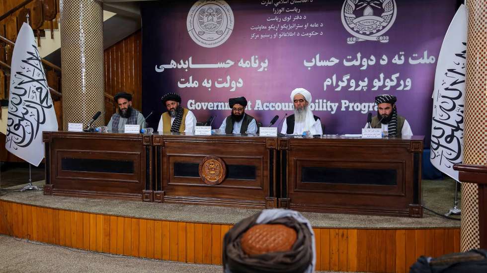 epa10811797 Alhaji Maulvi Sakhaullah Saeed, Ministry of Education Deputy Minister of Education and Training (3-R), Alhaji Maulvi Abdul Khaliq, Minister of Quality Assurance, Ministry of Education, Maulvi Aziz Ahmed Rayan, Senior Adviser and Acting Director Office of the Ministry of Education (R ) and Alhaji Maulvi Karamatullah Akhundzada (2-R), Ministry of Education Deputy Director of Islamic Education talk with a journalist during a press conference in Kabul, Afghanistan, 21 August 2023. The Ministry of Education reported that over 1.25 million new students were enrolled in schools in Afghanistan, with more than half of them being women. Currently, there are a total of 10.18 million registered students in the country, including over 4 million female students. However, there has been no mention of girls' schools above the sixth grade, which have been closed for exactly 700 days. The Taliban government claims to support girls' education but has not taken any action to reopen these schools. As a result, hundreds of thousands of girls are unable to continue their education.  EPA/SAMIULLAH POPAL