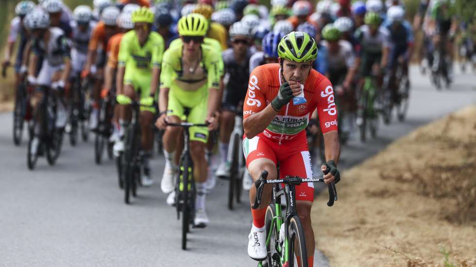 Portuguese olympic champion Iuri Leitão (CAJA RURAL-SEGUROS RGA) in action during the sixth stage of the 86th Volta a Portugal over 175,2 km between Águeda and Guarda, Portugal, 12th August 2025. TIAGO PETINGA/LUSA