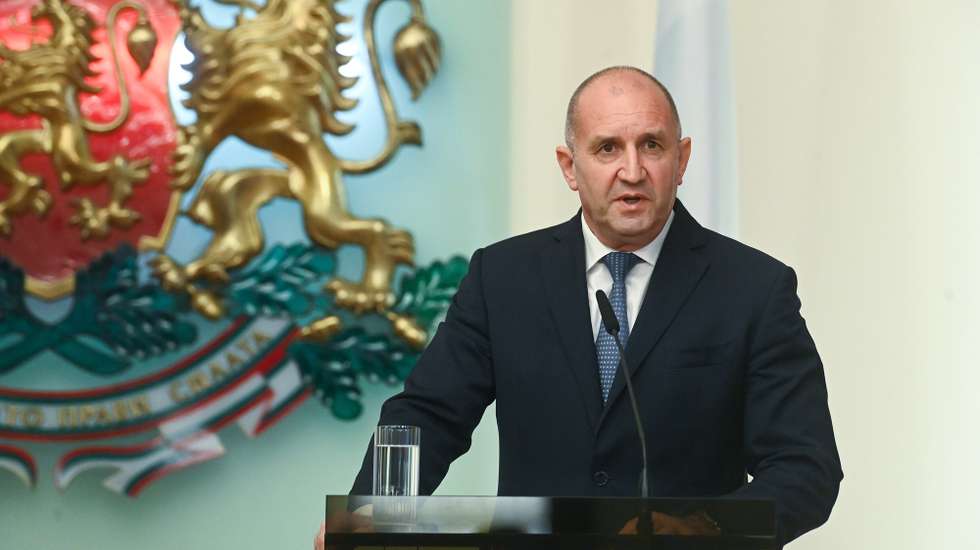 epa12080083 Bulgarian President Rumen Radev speaks during a press conference with Polish President Andrzej Duda following their meeting in Sofia, Bulgaria, 07 May 2025. Polish President Duda is on an official visit to Bulgaria.  EPA/PIOTR NOWAK POLAND OUT