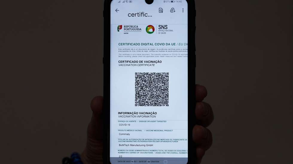 Certificado digital de vacinação, Lisboa, 18 de junho de 2021. ANTÓNIO COTRIM/LUSA