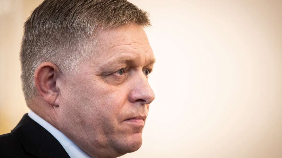 epa10938345 Slovakia's newly appointed Prime Minister Robert Fico attends the new cabinet's inauguration at the Presidential Palace in Bratislava, Slovakia, 25 October 2023. Fico's Smer party won the national election at the beginning of October and he is forming a government with the SNS (Slovak National Party) and the HLAS (Voice) party.  EPA/JAKUB GAVLAK