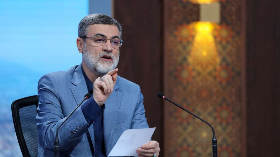 epa11438044 A handout photo made available by the Iranian state TV (IRIB) shows, Iranian presidency candidate Amir-Hossein Ghazizadeh Hashemi during a TV debate ahead of the presidential elections, in Tehran, Iran, 25 June 2024. Iran will hold presidential election on 28 June 2024.  EPA/IRANIAN STATE TV (IRIB) HANDOUT  HANDOUT EDITORIAL USE ONLY/NO SALES HANDOUT EDITORIAL USE ONLY/NO SALES