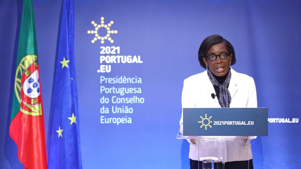 epa09003511 PortugueseÂ Minister of JusticeÂ Francisca Van Dunem attends to a High Level Conference on the topic of 'The Intellectual Property Metamorphosis in the Age of Digital Transition' under the Portuguese Presidency of the Council, in Lisbon, Portugal, 11 February 2021. According to the organizers, nationally and internationally renowned persons in the area of intellectual property and innovation will give their views on the future challenges of intellectual property in the age of digital transformation.  EPA/ANTONIO PEDRO SANTOS