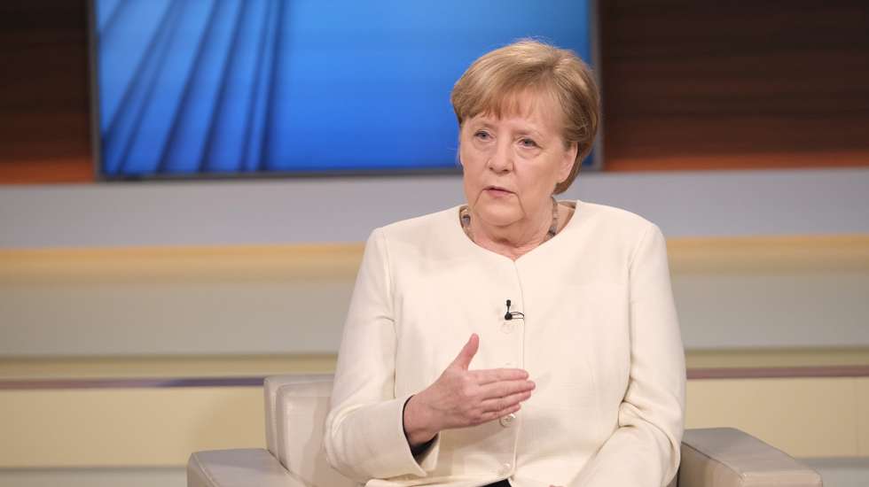 epa09103958 A handout photo made available by NDR Press and Information shows German Federal Chancellor Angela Merkel talking at 'Anne Will' talk show at DAS ERSTE German television in Berlin, Germany, 28 March 2020. Merkel spoke about the coronavirus situation in Germany.  EPA/NDR / Wolfgang Borrs HANDOUT MANDATORY CREDIT HANDOUT EDITORIAL USE ONLY/NO SALES