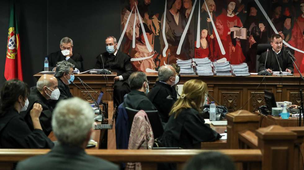 Judge Ivo Rosa (R) accompanied by the prosecutors Rosario Teixeira (L) and judge Carlos Alexandre (C) during  the instructional decision session of the high-profile corruption case known as Operation Marques, which involves the Portugal's former Prime Minister Jose Socrates,  at the Justice Campus in Lisbon, Portugal, 9 April 2021. Operation Marques has 28 defendants - 19 people and 9 companies - including former Prime Minister Jose Socrates, banker Ricardo Salgado, businessman and friend of Socrates Carlos Santos Silva and senior staff of Portugal Telecom and is related to crimes of corruption, active and passive, money laundering, document forgery and tax fraud. MARIO CRUZ / POOL/ LUSA