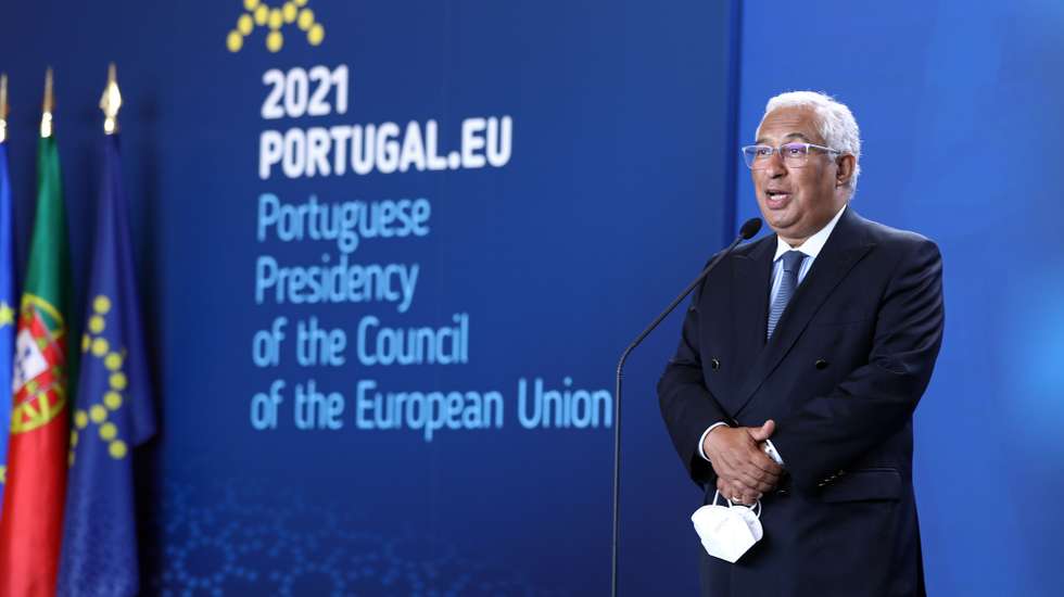 O primeiro-ministro, António Costa, fala aos jornalistas após o Conselho de Segurança das Nações Unidas ter anunciado a recondução de António Guterres para o segundo mandato como secretário-geral da ONU, no Centro Cultural de Belém, em Lisboa, 08 de junho de 2021. "O Conselho de Segurança das Nações Unidas acaba de aprovar por unanimidade uma recomendação para a recondução do engenheiro António Guterres num novo mandato de secretário-geral das Nações Unidas", declarou o líder do executivo português. ANTÓNIO PEDRO SANTOS/LUSA