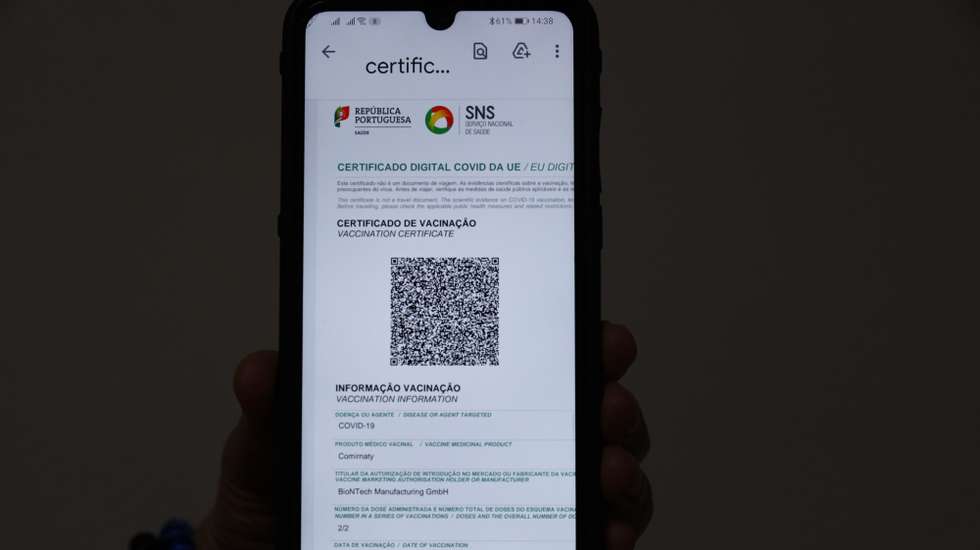 Certificado digital de vacinação, Lisboa, 18 de junho de 2021. ANTÓNIO COTRIM/LUSA