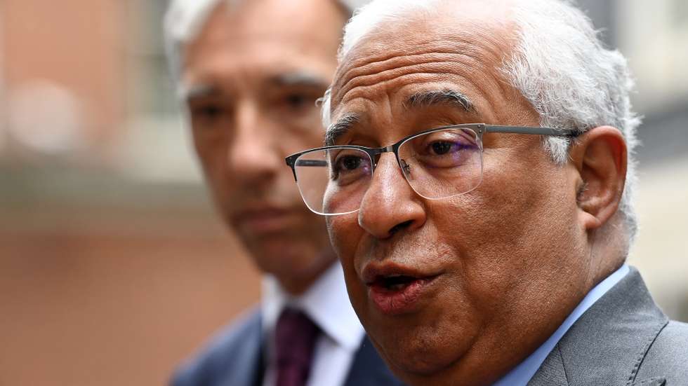 epa10010823 Prime Minister of Portugal Antonio Costa speaks to the media following a meeting with British Prime Minister Boris Johnson at 10 Downing Street in London, Britain, 13 June 2022.  EPA/ANDY RAIN