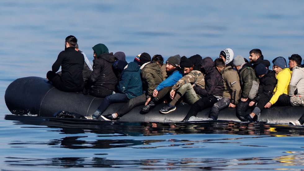 epa11202051 Around 60 migrants cross the English Channel on a small boat, on 06 March 2024. The UK government has suffered more setbacks at the House of Lords recently on its plan to send migrants to Rwanda to deter the Channel crossings. Despite the British and French government's efforts to prevent migrants from making the dangerous journey on small boats, many are willing to take the risk to claim asylum in the UK.  EPA/TOLGA AKMEN