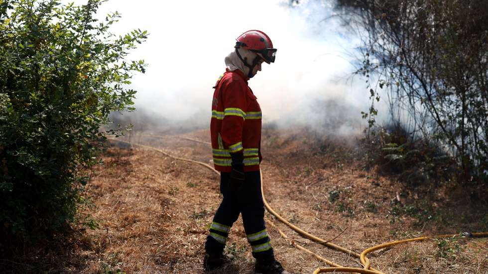 Bombeiros combatem o incêndio florestal que deflagrou ao final da tarde de segunda-feira em Rebordões, no concelho de Santo Tirso, em Burgães, 18 de agosto de 2026. ESTELA SILVA/LUSA