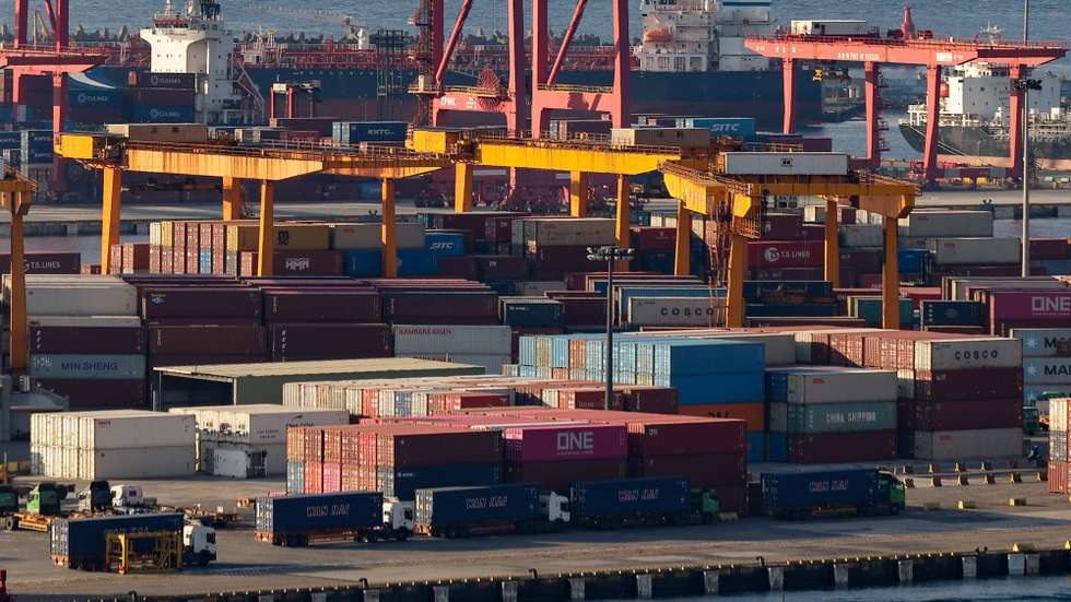 epa12046204 Shipping containers are being moved at the port in Keelung city, Taiwan, 22 April 2025. In March 2025, Taiwan's export orders rose 12.5 percent year-on-year to 53.04 billion US dollars, falling short of the expected 15.25 percent increase.  EPA/RITCHIE B. TONGO