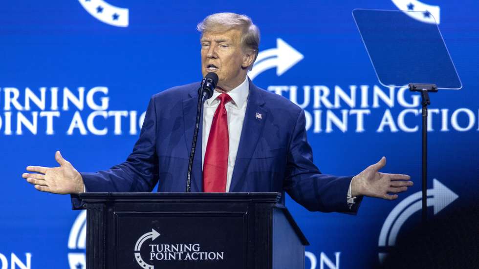 epa10748689 Former US President Donald J. Trump delivers remarks during the Turning Point Action Conference in West Palm Beach, Florida, USA, 15 July 2023. Turning Point Action is a conservative organization founded in 2019, its mission is to embolden the conservative base through grassroots activism and provide voters with resources to elect conservative leaders.  EPA/CRISTOBAL HERRERA-ULASHKEVICH
