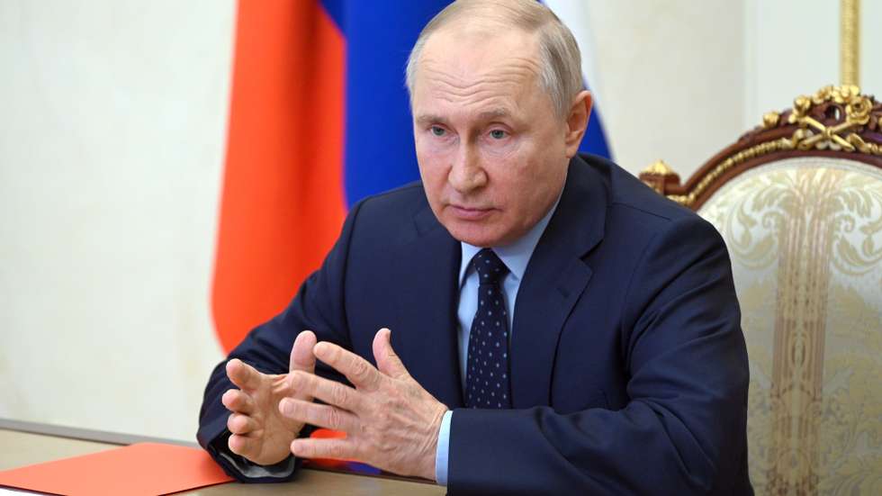 epa10795150 Russian President Vladimir Putin chairs a meeting with members of the Security Council via a video conference at the Kremlin in Moscow, Russia, 11 August 2023. Vladimir Putin at a meeting with permanent members of the Security Council of the Russian Federation discussed the problems of ensuring the security of the Russian Federation in the information space.  EPA/MIKHAEL KLIMENTYEV/SPUTNIK/KREMLIN POOL / POOL MANDATORY CREDIT