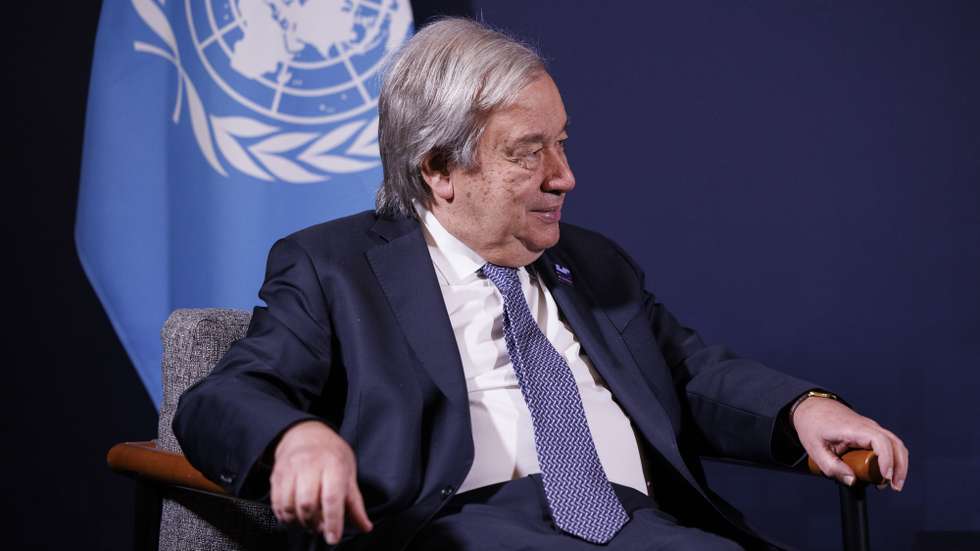 epa10954476 Secretary General of the United Nations Antonio Guterres meets with British Prime Minister Rishi Sunak (not pictured) at the AI Safety Summit at Bletchley Park, Milton Keynes, Britain, 02 November 2023. The summit, organised by the UK Government, considers the risks of AI and how they can be mitigated through internationally coordinated action, and is running from 01 to 02 November 2023.  EPA/TOLGA AKMEN / POOL