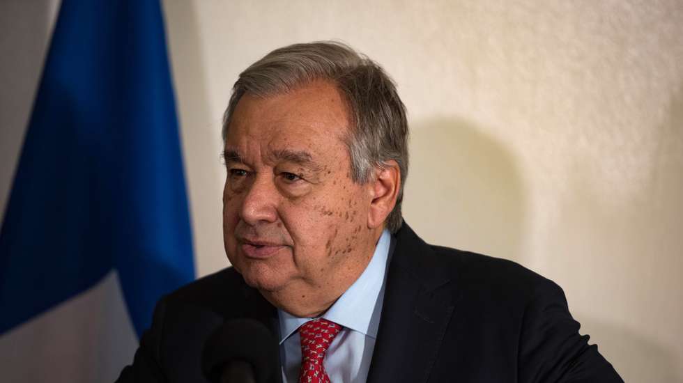 epa10721664 The UN Secretary General, Antonio Guterres, speaks at a press conference during his visit to the country, in Port-au-Prince, Haiti, 01 July 2023. The Secretary General of the UN, AntÃ³nio Guterres, arrived this 01 July in the capital of Haiti for a visit in which he will meet with his Prime Minister, Ariel Henry, and will demand the support of the international community for the country in the serious crisis it is going through, according to the organization.  EPA/Johnson Sabin