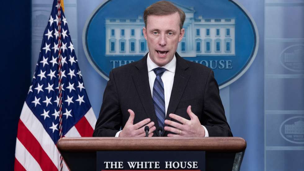 epa10842484 National Security Advisory Jake Sullivan discusses US President Biden's participation in the upcoming G20 Summit in New Delhi, India; in the James Brady Press Briefing Room of the White House in Washington, DC, USA, 05 September 2023.  EPA/MICHAEL REYNOLDS