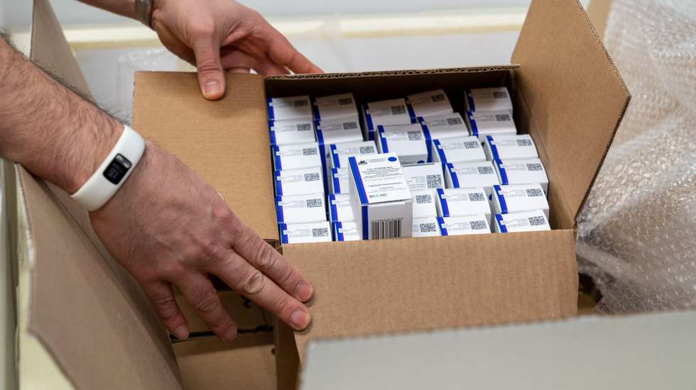 epa09031717 A handout photo made available by the press office of the Social Security Institute of San Marino (ISS) shows some of the 7,500 doses of the Russian Sputnik V vaccine against COVID-19 that arrived at the Social Security Institute, in San Marino, 23 February 2021.  EPA/ANDREA COSTA / HANDOUT  HANDOUT EDITORIAL USE ONLY/NO SALES