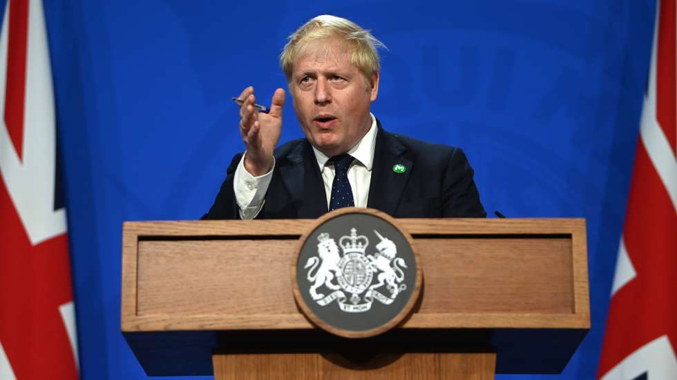 epa09453664 Britain's Prime Minister Boris Johnson speaks at a press conference in Downing Street in London, Britain, 07 September 2021. Johnson announced a UK-wide 'health and social care levy' to address funding. A new tax begins April 2022 as a 1.25 percent rise in National Insurance and tax on share dividends.  EPA/NEIL HALL / POOL