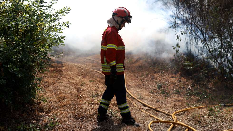 Bombeiros combatem o incêndio florestal que deflagrou ao final da tarde de segunda-feira em Rebordões, no concelho de Santo Tirso, em Burgães, 18 de agosto de 2026. ESTELA SILVA/LUSA