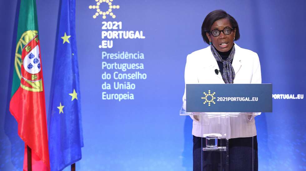 epa09003511 PortugueseÂ Minister of JusticeÂ Francisca Van Dunem attends to a High Level Conference on the topic of 'The Intellectual Property Metamorphosis in the Age of Digital Transition' under the Portuguese Presidency of the Council, in Lisbon, Portugal, 11 February 2021. According to the organizers, nationally and internationally renowned persons in the area of intellectual property and innovation will give their views on the future challenges of intellectual property in the age of digital transformation.  EPA/ANTONIO PEDRO SANTOS