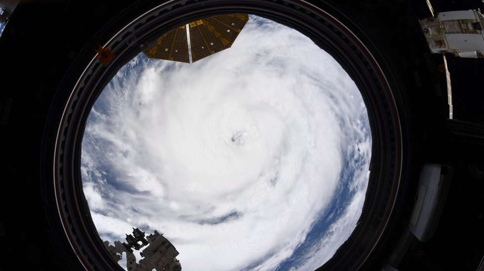 epa09436518 A handout image taken aboard the International Space Station (ISS) and made available by the European Space Agency (ESA) shows Hurricane Ida churning in the Gulf of Mexico ahead of its landfall in Louisiana, USA, 29 Augutst 2021 (issued 30 August 2021). Hurricane Ida made landfall as a category 4 hurricane on the 16 anniversary of Hurricane Katrina. The image was shared on ESA astronaut and Expedition 65 crew member Thomas Pesquet's Twitter account.  EPA/EUROPEAN SPACE AGENCY HANDOUT  HANDOUT EDITORIAL USE ONLY/NO SALES