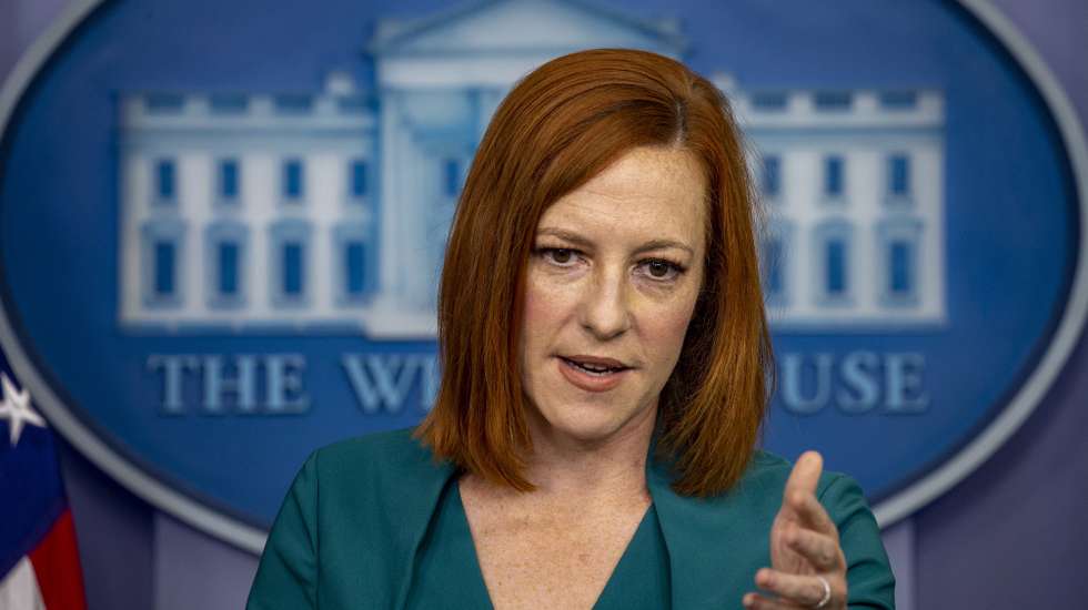 epa09227308 White House Press Secretary Jen Psaki speaks to reporters during the daily press briefing at the White House in Washington, DC, USA, 25 May 2021.  EPA/TASOS KATOPODIS / POOL