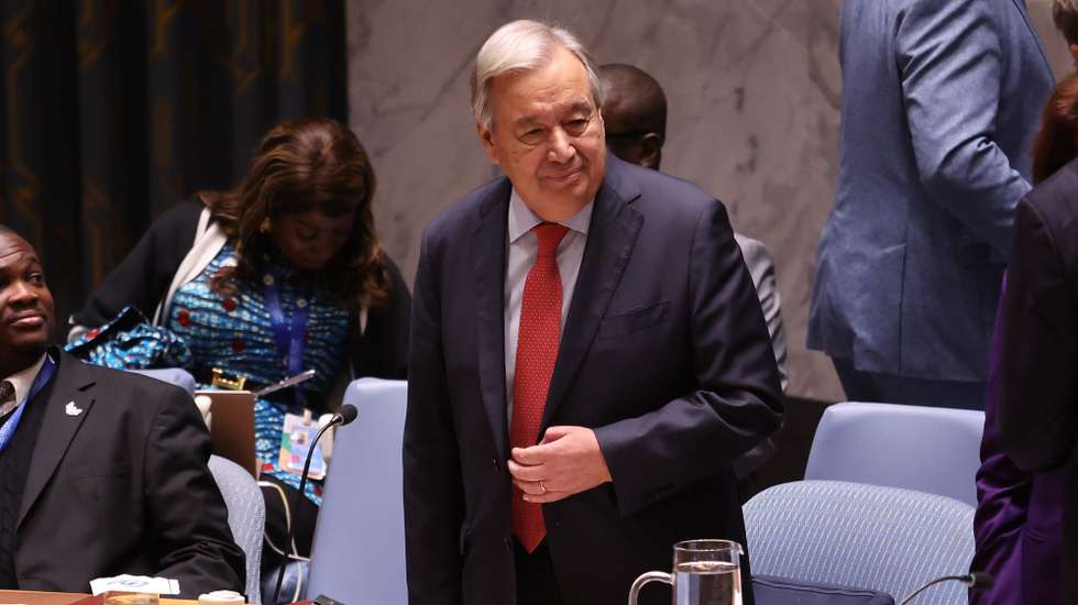 epa11622888 United Nations Secretary-General Antonio Guterres attends a high-level Security Council meeting on the conflict between Russia and Ukraine on the sidelines of the General Debate of the 79th session of the United Nations General Assembly at United Nations Headquarters in New York, New York, USA, 24 September 2024. The annual high-level General Debate gathers world leaders from 24 to 28 September, and 30 September under the theme, 'Leaving no one behind: acting together for the advancement of peace, sustainable development and human dignity for present and future generations'.  EPA/SARAH YENESEL