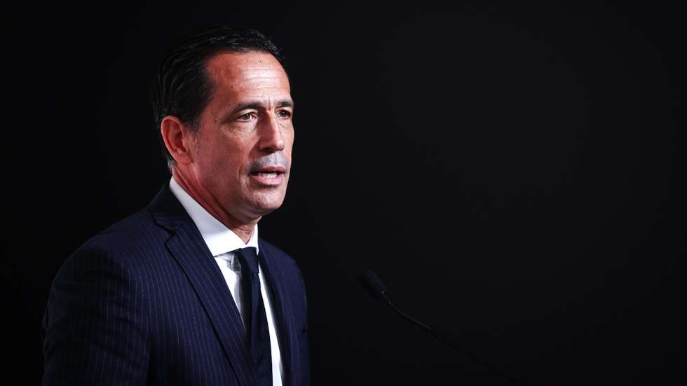 O presidente da Federação Portuguesa de Futebol (FPF), Pedro Proença, durante a cerimónia oficial de despedida de carreira do futebolista internacional português Rui Patrício, na Cidade do Futebol, em Oeiras, 12 de dezembro de 2025. RODRIGO ANTUNES/LUSA