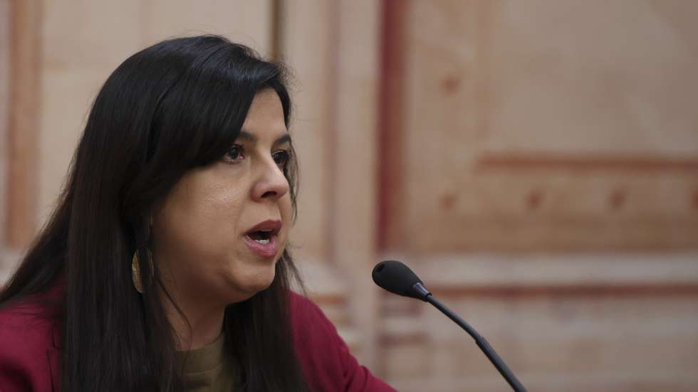 A porta-voz do Pessoas - Animais - Natureza (PAN), Inês de Sousa Real, durante a conferência de imprensa de apresentação do pacote de medidas a levar à primeira sessão da XVII Legislatura, que se inicia no dia 03 de junho, na Assembleia da República, em Lisboa, 02 de junho de 2025. ANTÓNIO COTRIM/LUSA