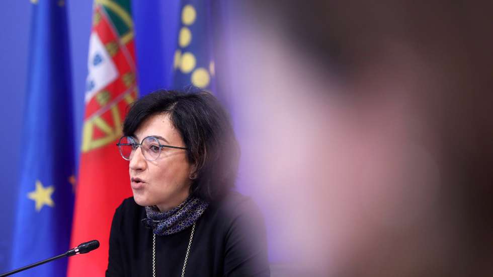 epa09053459 Portuguese Minister of Agriculture Maria do Ceu Antunes (C) attends a meeting by videoconference with the chairman of the European Parliament's Committee on Agriculture and Rural Development Norbert Lins and with the European Commissioner for Agriculture, Janusz Wojciechowski, under the Portuguese Presidency of the Council, in Lisbon, Portugal, 05 March 2021.  EPA/ANTONIO PEDRO SANTOS