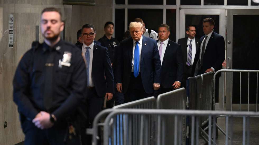 epa11294387 Former US President and current Republican presidential candidate Donald Trump departs following his trial at Manhattan Criminal Court in New York, New York, USA, 22 April 2024. Trump is facing 34 felony counts of falsifying business records related to payments made to adult film star Stormy Daniels during his 2016 presidential campaign.  EPA/ANGELA WEISS / POOL