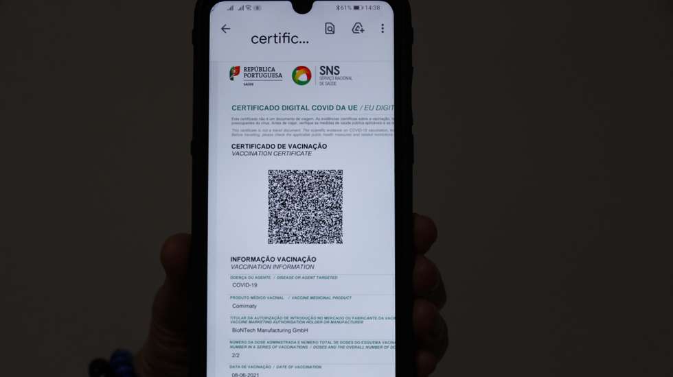 Certificado digital de vacinação, Lisboa, 18 de junho de 2021. ANTÓNIO COTRIM/LUSA