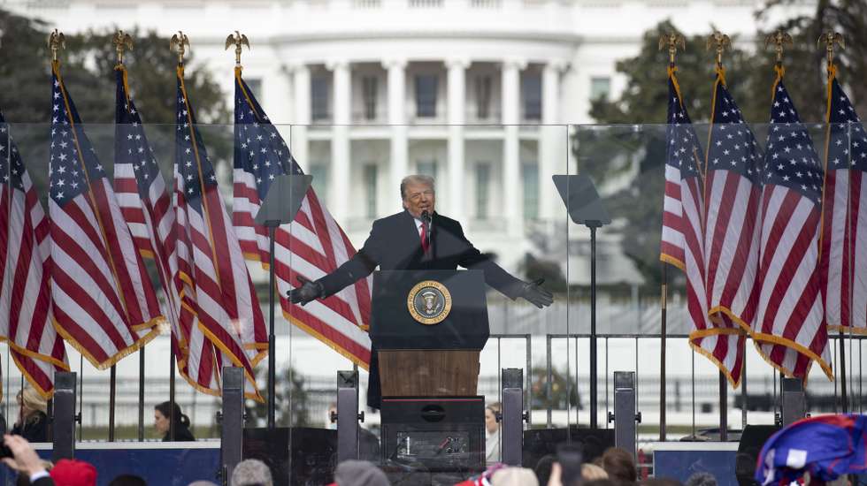 epa08923129 US President Donald J. Trump delivers remarks at a rally on the Ellipse near the White House in Washington, DC, USA, 06 January 2021. Right-wing conservative groups are protesting against Congress counting the electoral college votes. Dozens of state and federal judges have shot down challenges to the 2020 presidential election, finding the accusations of fraud to be without merit.  EPA/MICHAEL REYNOLDS